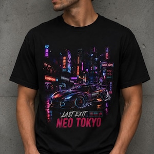 Camiseta cyberpunk, camiseta neo tokiota, ropa urbana JDM, camiseta gráfica de cultura automovilística japonesa, camiseta retrofuturista, camiseta Tokyo Drift