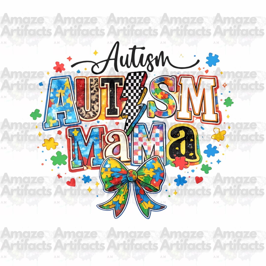 Autism Mama PNG | Puzzle Bow Sublimation Design | Leopard Print Mom ...