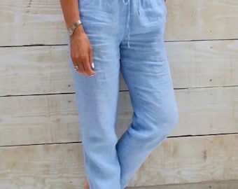 Women's High Waist Cotton Linen Summer Trousers - Casual Loose Fit Streetwear Pants 2024