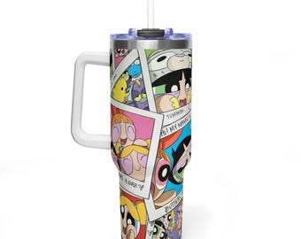 Retro 90s Cartoon Girls Tumbler 20oz 40oz, 90s Kid Gift For Best Friend, Fun Birthday Present, Custom Cute Polaroid Photo Collage Cup