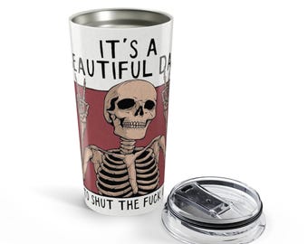 Funny Skeleton Insulated Travel Tumbler, Sarcastic Introvert Coworker Gift, Funny Office Gag Gift, Edgy Dark Humor Retro Water Cup