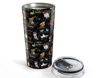 Magical Sidekick Doodle Insulated Travel Tumbler, Animation Fan Gift, Theme Park Vacation Trip, Custom Name Chalkboard Cartoon Cup