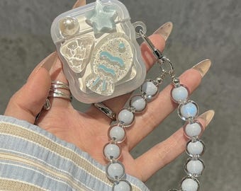 3D Ocean AirPods Case, Beaded Wristlet Cover For Beach Lovers, Summer Vacation Gift, Custom Coastal Pearl Mermaid Fish Earbuds Case