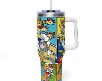 Retro Space Ranger Comic Tumbler 20oz 40oz, Animation Lover Gift For Best Friend, Fun Theme Park Trip Present, Custom Pop Art Toy Cup
