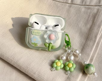 3D Floral AirPods Case, Cute Pastel Earbud Cover For Teen Girls, Spring Back To School Gift, Kawaii Green Flower Botanical Accessory