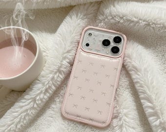 Pink Coquette Bow Phone Case for iPhone 17 16 15 Pro Max, Cute Winter Aesthetic Cover, Soft Girl Balletcore Gift