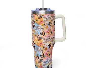 Nostalgic 90s Cartoon Baby Tumbler with Handle, For Millennial Moms and 90s Kids, Retro Birthday Gift, Pastel Tie Dye Custom Name Mug