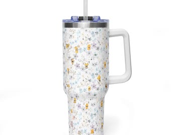 Classic Honey Bear Floral Tumbler 20oz 40oz, Cottagecore Gift For New Mom, Sweet Baby Shower Present, Custom Watercolor Flower Cup