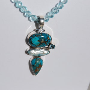 Blue Copper Turquoise pendant and light blue quartz beaded necklace, beaded necklace, handmade necklace, one of a kind necklace