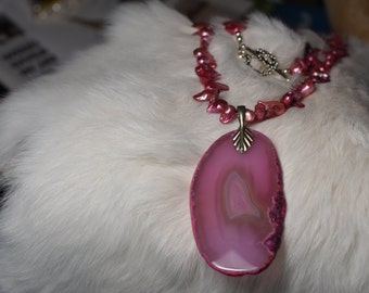 Pink Rhodochrosite and Pearl Necklace