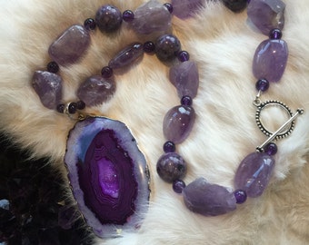 Gorgeous Chunky Purple Amethyst Geo Necklace