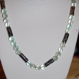 Sterling Silver and Green Fluroite beaded necklace, handmade necklace, one of a kind necklace, beaded necklace