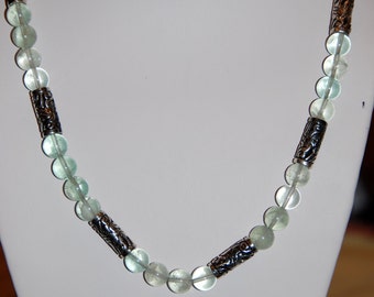 Sterling Silver and Green Fluroite beaded necklace, handmade necklace, one of a kind necklace, beaded necklace