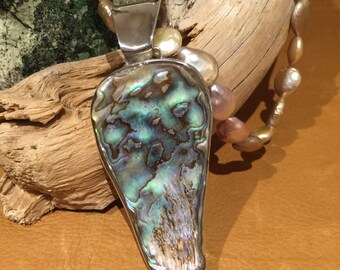 Large Mother of Pearl Pendant on Keishi Pearl necklace