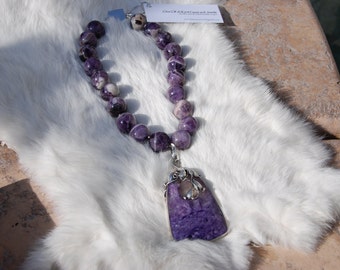 Stunning Chunky Russian Charoite and Amethyst beaded necklace