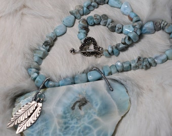 Large Chunky Larimar Pendant and Necklace