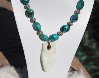 Collar con colgante de jaspe blanco Natural de cuentas de turquesa natural y plata