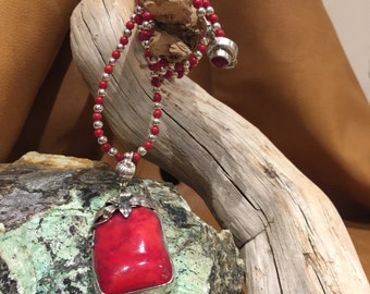 Christmas Red Coral Pendant and Necklace