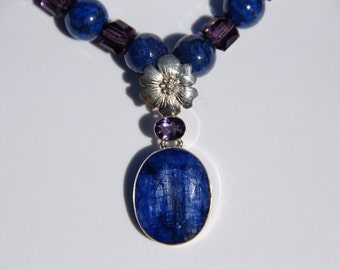 Blue Lapis and Amethyst beaded necklace