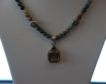 Citrine pendant on Peruvian Opal beaded necklace