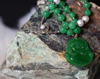 Jade Buddha and Pearl Necklace