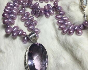 Gorgeous Large Amethyst and Pearl Necklace