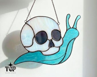 Skull Snail Stained Glass Pattern - Funny Suncatcher Template SVG PDF PNG for Beginners