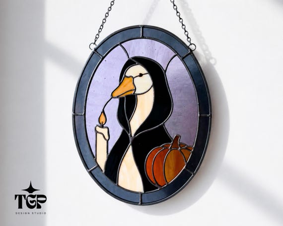 Witch Goose Stained Glass Pattern, Halloween Honkus Ponkus Spooky Funny Gothic Suncatcher PDF SVG