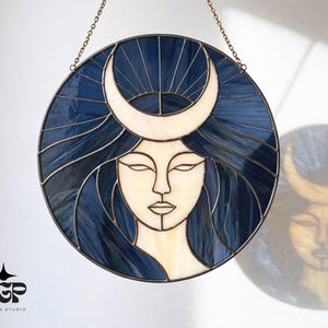 Moon Witch Stained Glass Pattern, Divine Feminine Suncatcher PDF Digital Download SVG PDF