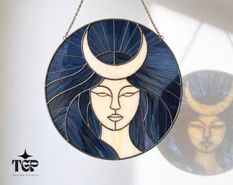 Patrón de vidriera de bruja lunar, atrapasoles de la Divina Feminidad en formato PDF (descarga digital en formato SVG)