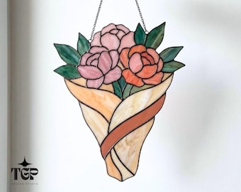 Bouquet Stained Glass Pattern - Peony Floral Template SVG PDF PNG
