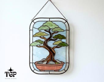 Tree Stained Glass Pattern - Japanese Plant Template SVG PDF PNG
