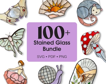 100+ Stained Glass Pattern Bundle, Modern Art Nouveau Botanical Gothic Animal Funny SVG PDF