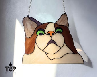 Funny Stained Glass Pattern PDF SVG PNG - Cat Suncatcher Template