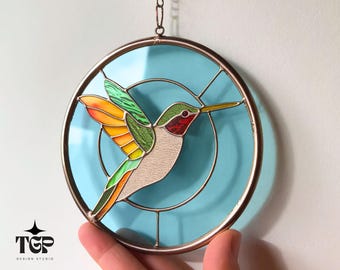 Hummingbird Stained Glass Pattern  - Beginner Suncatcher Template SVG PDF PNG