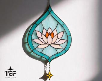 Stained Glass Lotus Pattern – Beginner Friendly Flower Suncatcher Template PDF SVG PNG