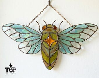 Cicada Stained Glass Pattern - Bug Suncatcher Template - Insect SVG PDF PNG