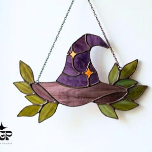 Mystical Stained Glass Pattern - Witch Hat Suncatcher Template SVG PDF PNG