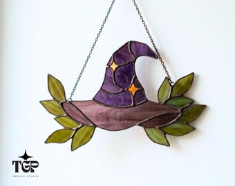 Mystical Stained Glass Pattern - Witch Hat Suncatcher Template SVG PDF PNG
