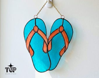 Funny Flip Flop Stained Glass Pattern - Easy Beach Suncatcher Template PDF SVG PNG