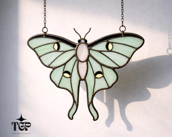 Stained Glass Moth Pattern - Luna Moth Beginner Suncatcher Template SVG PDF
