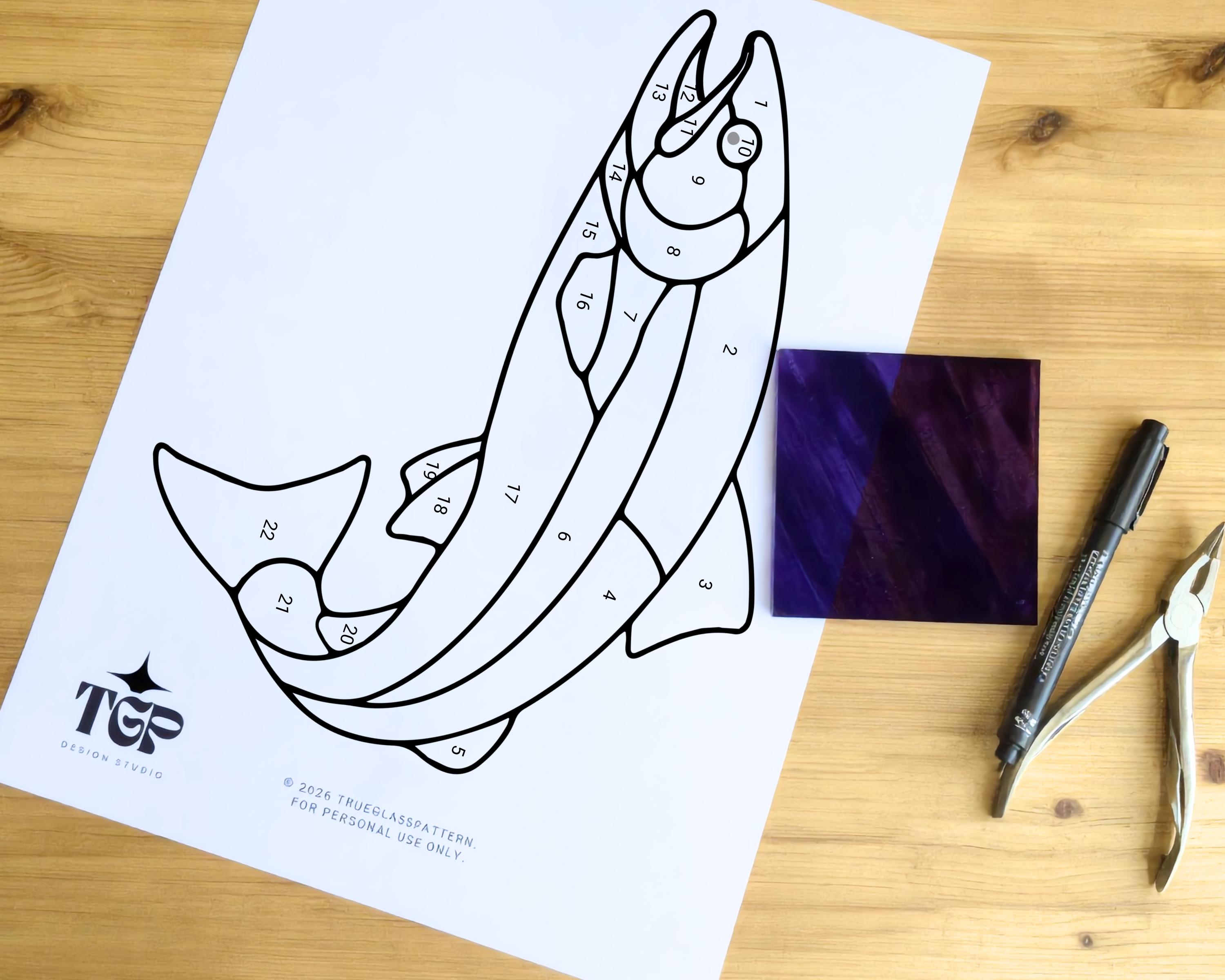 Trout Stained Glass Pattern - Beginner Friendly Fish Suncatcher ...