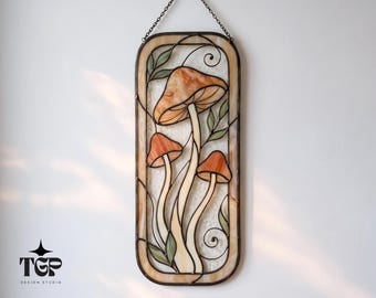 Mushroom Stained Glass Pattern - Beginner Friendly Art Nouveau Botanical Suncatcher Template PDF PNG SVG