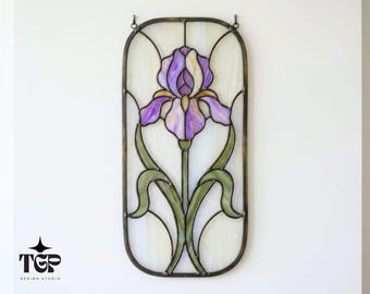 Iris Stained Glass Pattern - Beginner Friendly Floral Window Panel, Art Nouveau SVG PDF PNG