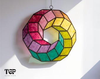 Modern Stained Glass Pattern - Round Geometric Suncatcher SVG PDF PNG