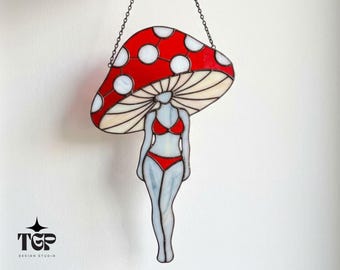 Mushroom Stained Glass Pattern - Modern Funny Suncatcher Template  SVG PDF PNG