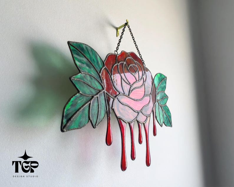 Rose Stained Glass Pattern, Gothic Floral Window Panel, Modern ...