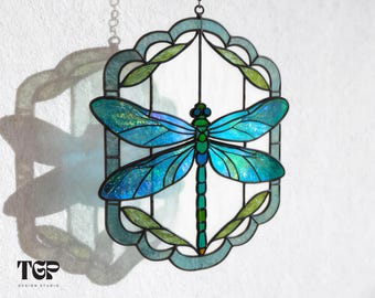 Dragonfly Stained Glass Pattern - Insect Suncatcher Template PDF SVG PNG