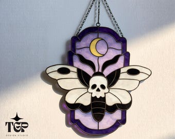 Moth Stained Glass Pattern - Skull Suncatcher Template for Beginner SVG PNG PDF