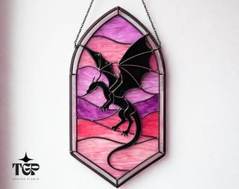 Dragon Stained Glass Pattern - Mystical Gothic Suncatcher Template SVG PDF PNG